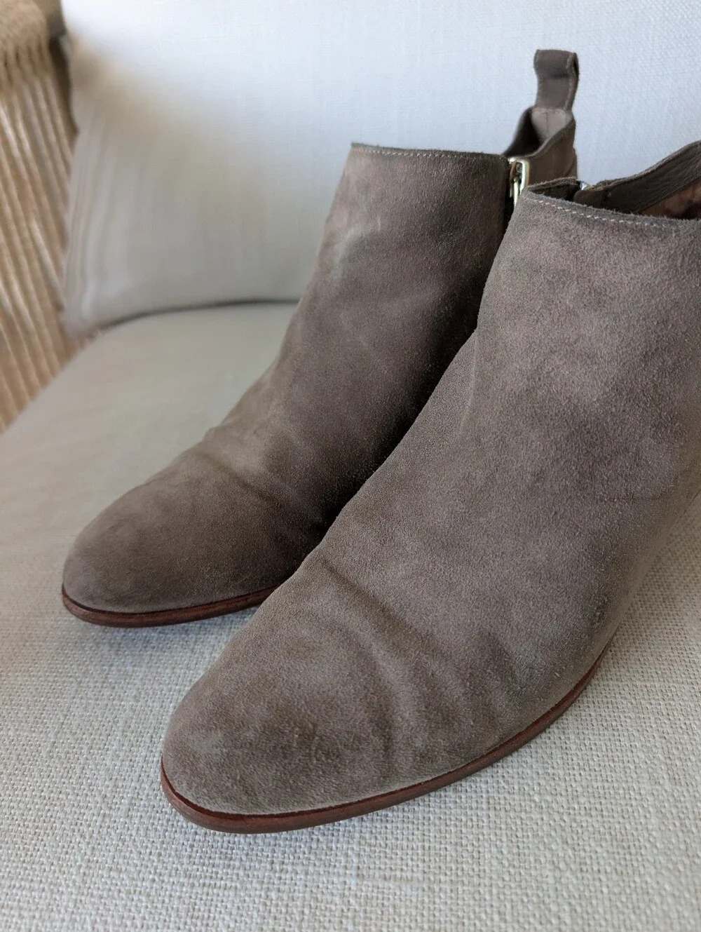 Via Spiga Caylin Suede Ankle Boot in Olive Green with Brown Heel 9